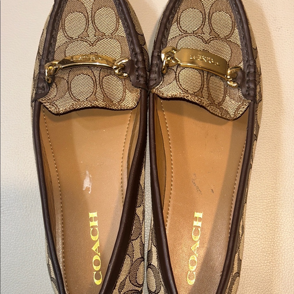 Coach Brown and Tan Loafers with Gold Accents - Picture 8 of 9